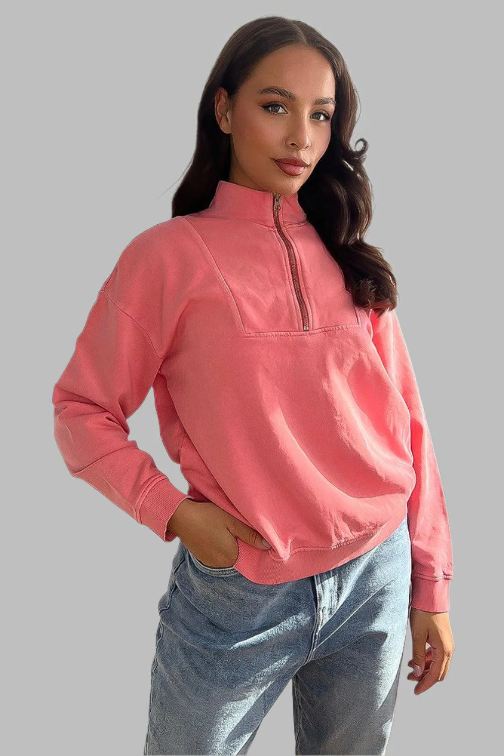 100% Cotton High Neck Zip Sweatshirt
