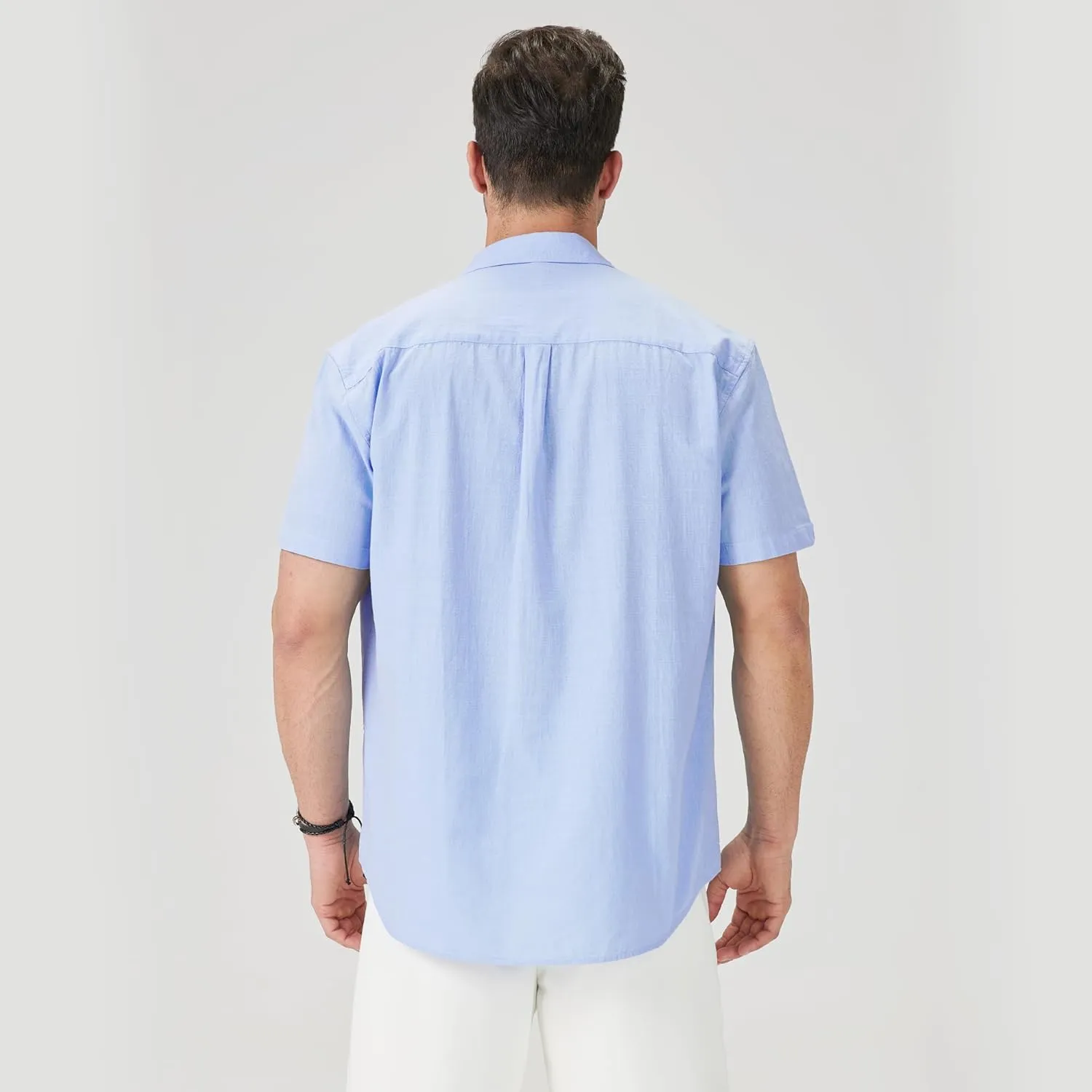 3 Pack Mens Linen Shirts Button Down Short Sleeve Shirt Casual Summer Beach Vacation Tops with Pocket