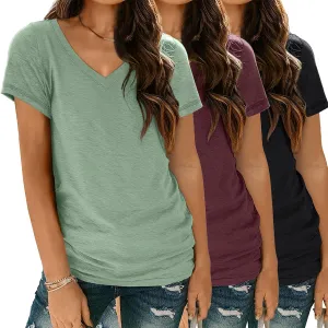 3 Pack V Neck T Shirts for Women Short Sleeve Tshirts Summer Casual Tops Loose Fit Basic Tees