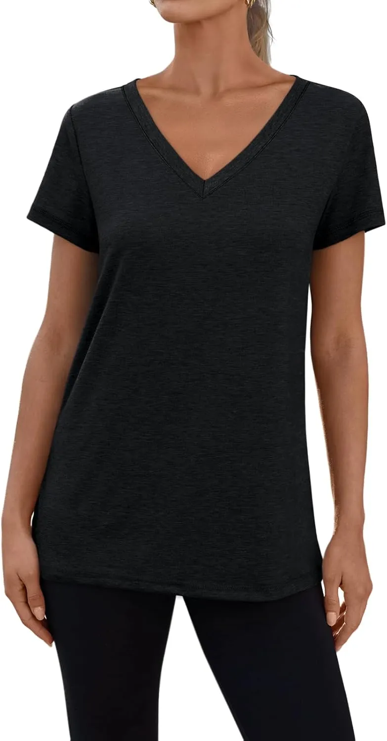 3 Pack V Neck T Shirts for Women Short Sleeve Tshirts Summer Casual Tops Loose Fit Basic Tees