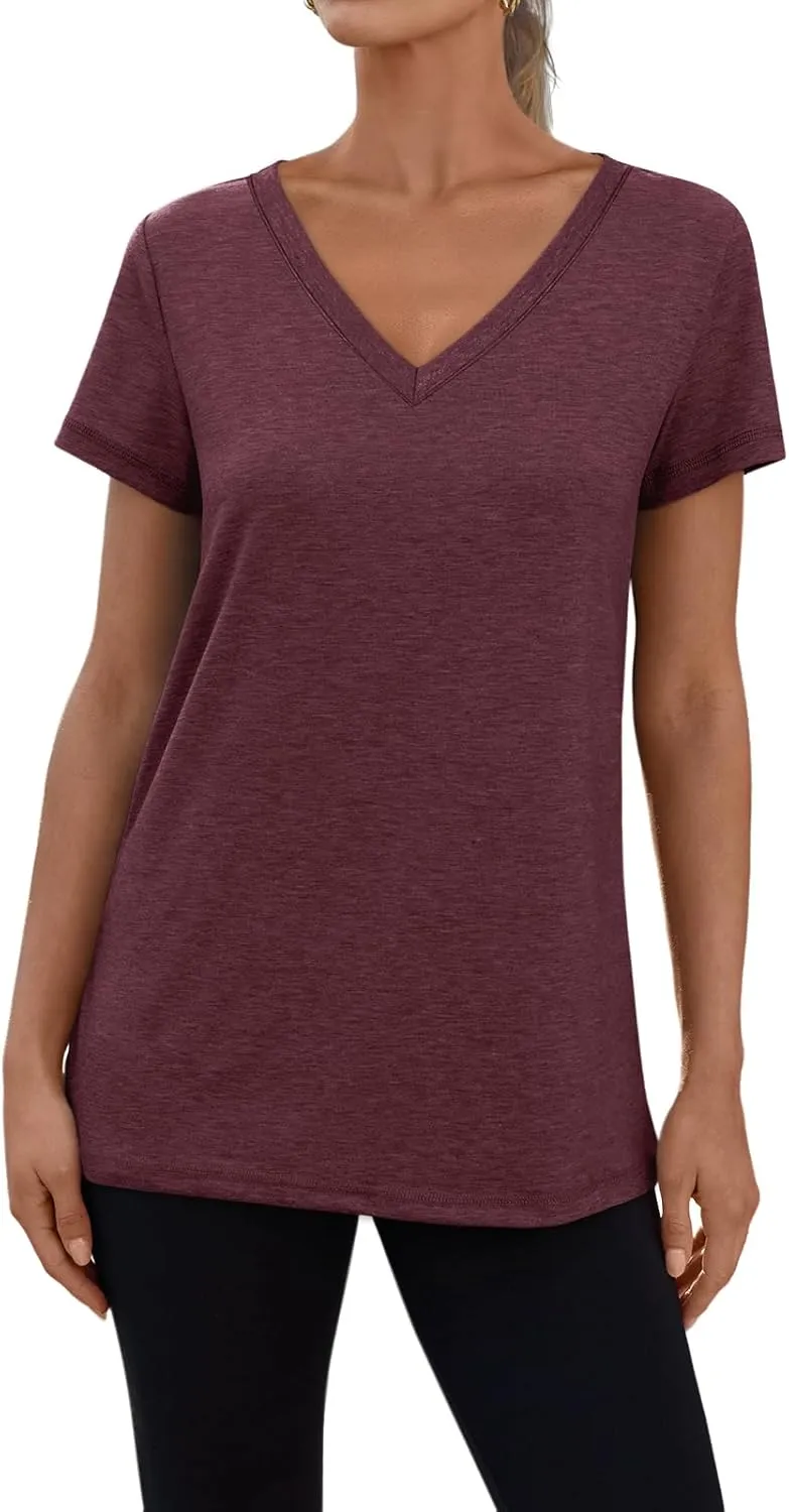 3 Pack V Neck T Shirts for Women Short Sleeve Tshirts Summer Casual Tops Loose Fit Basic Tees