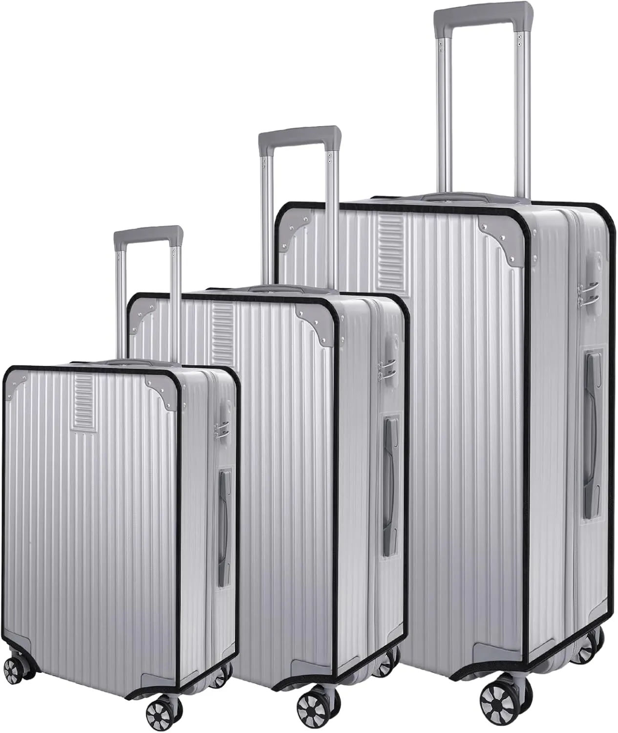 3 Pieces Luggage Cover Set for TSA Approved Suitcases,Waterproof,Dustproof,Anti-scratch Clear PVC Suitcase Covers Protector,Fits 20 24 28 Inch Wheeled Luggage