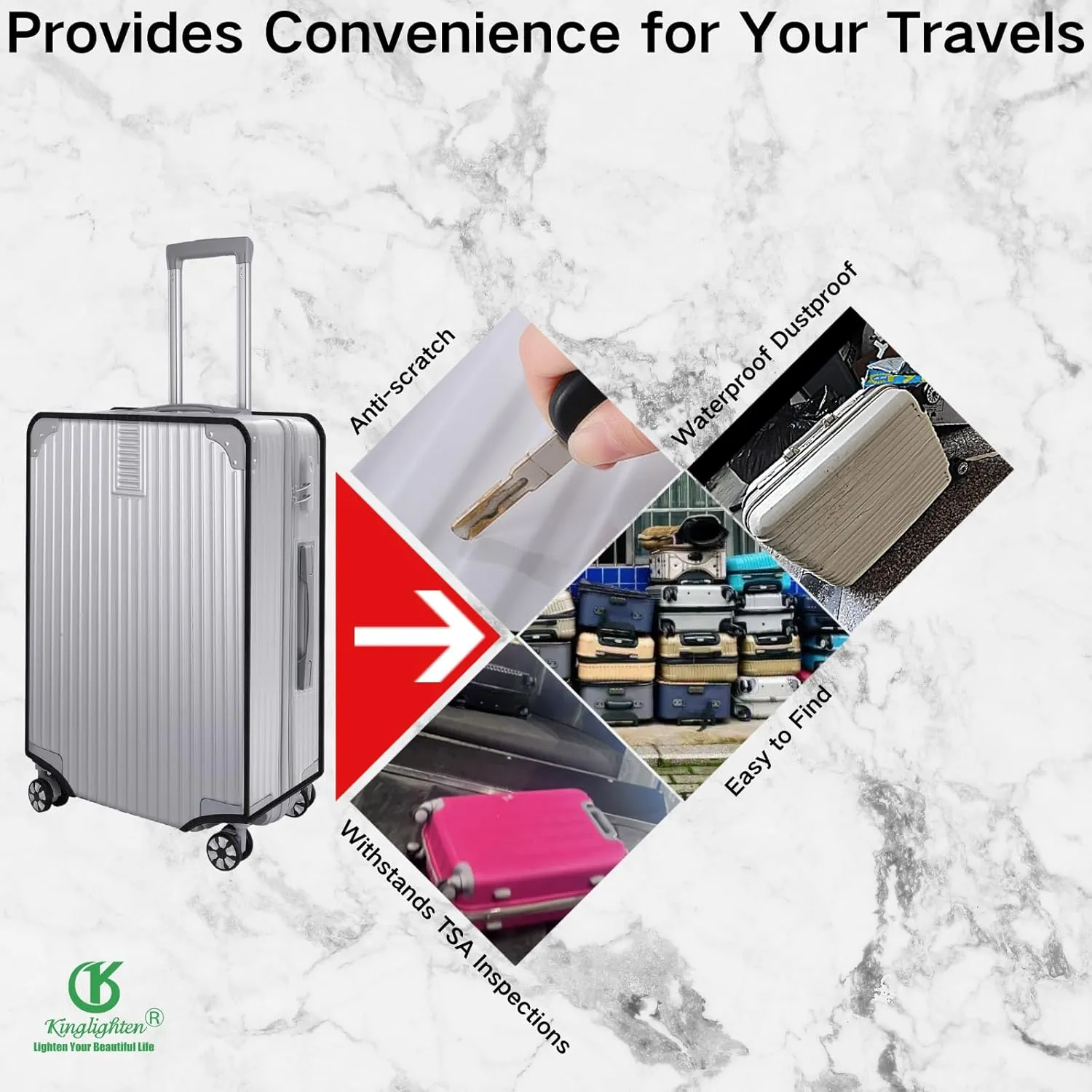 3 Pieces Luggage Cover Set for TSA Approved Suitcases,Waterproof,Dustproof,Anti-scratch Clear PVC Suitcase Covers Protector,Fits 20 24 28 Inch Wheeled Luggage