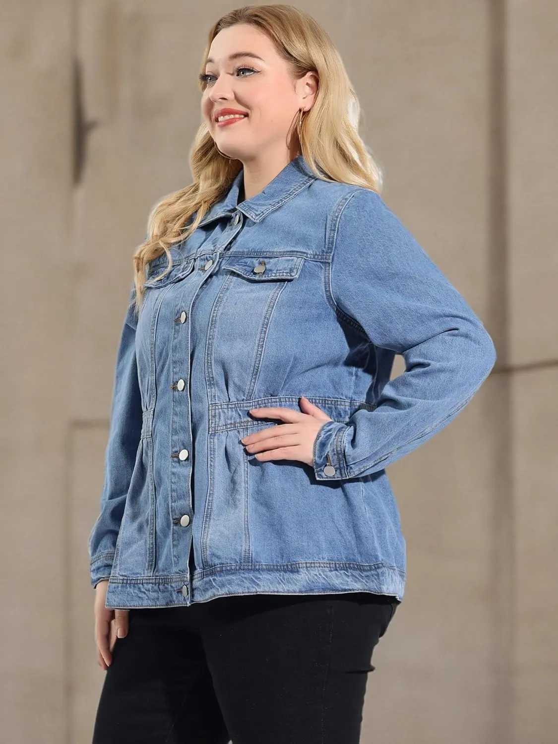 Agnes Orinda Plus Size Denim Jacket for Women Long Sleeve Button Down Washed Front Trucker Jean Jacket 2025 Western Outfit