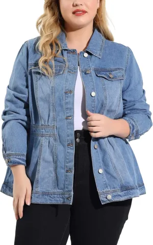 Agnes Orinda Plus Size Denim Jacket for Women Long Sleeve Button Down Washed Front Trucker Jean Jacket 2025 Western Outfit