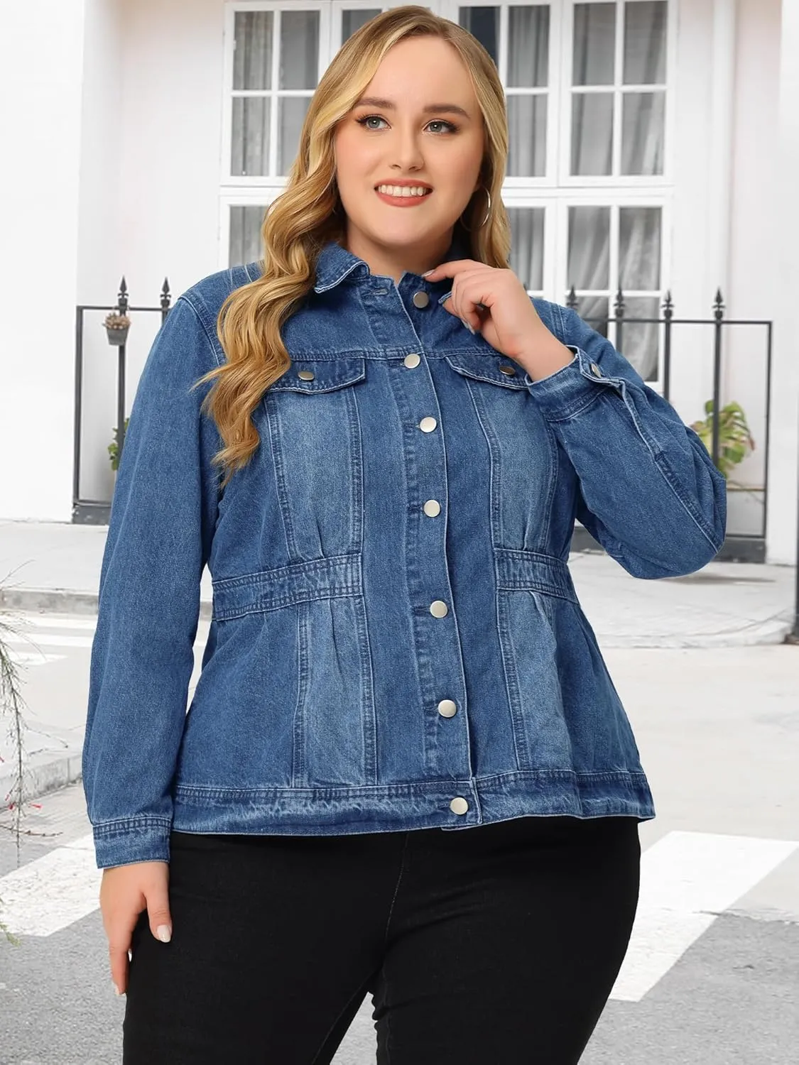 Agnes Orinda Plus Size Denim Jacket for Women Long Sleeve Button Down Washed Front Trucker Jean Jacket 2025 Western Outfit