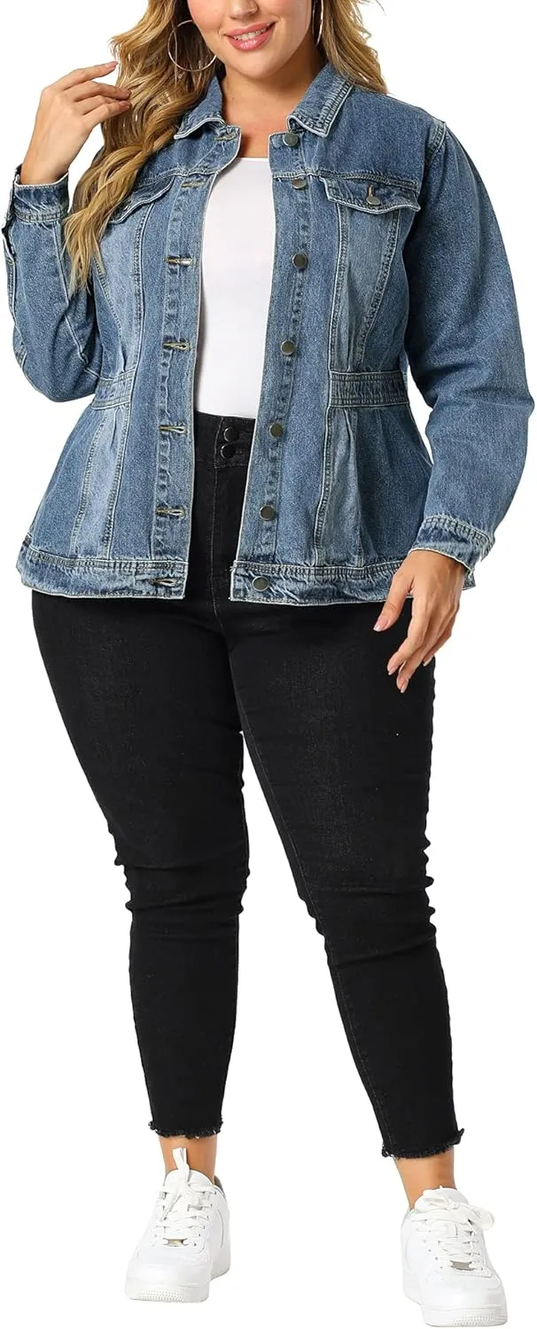 Agnes Orinda Plus Size Denim Jacket for Women Long Sleeve Button Down Washed Front Trucker Jean Jacket 2025 Western Outfit