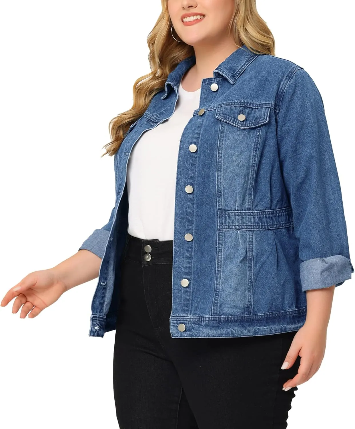 Agnes Orinda Plus Size Denim Jacket for Women Long Sleeve Button Down Washed Front Trucker Jean Jacket 2025 Western Outfit