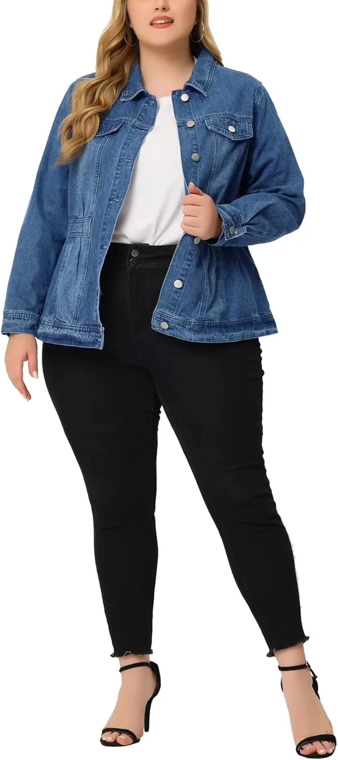 Agnes Orinda Plus Size Denim Jacket for Women Long Sleeve Button Down Washed Front Trucker Jean Jacket 2025 Western Outfit