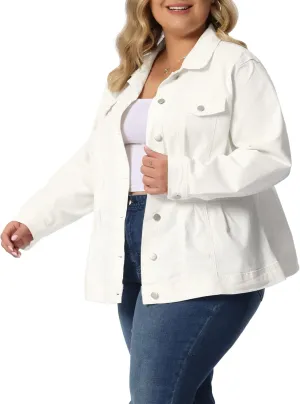 Agnes Orinda Plus Size Denim Jacket for Women Long Sleeve Button Down Washed Front Trucker Jean Jacket 2025 Western Outfit