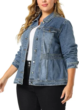 Agnes Orinda Plus Size Denim Jacket for Women Long Sleeve Button Down Washed Front Trucker Jean Jacket 2025 Western Outfit