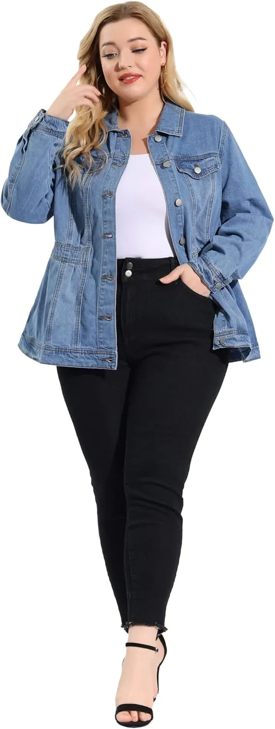 Agnes Orinda Plus Size Denim Jacket for Women Long Sleeve Button Down Washed Front Trucker Jean Jacket 2025 Western Outfit