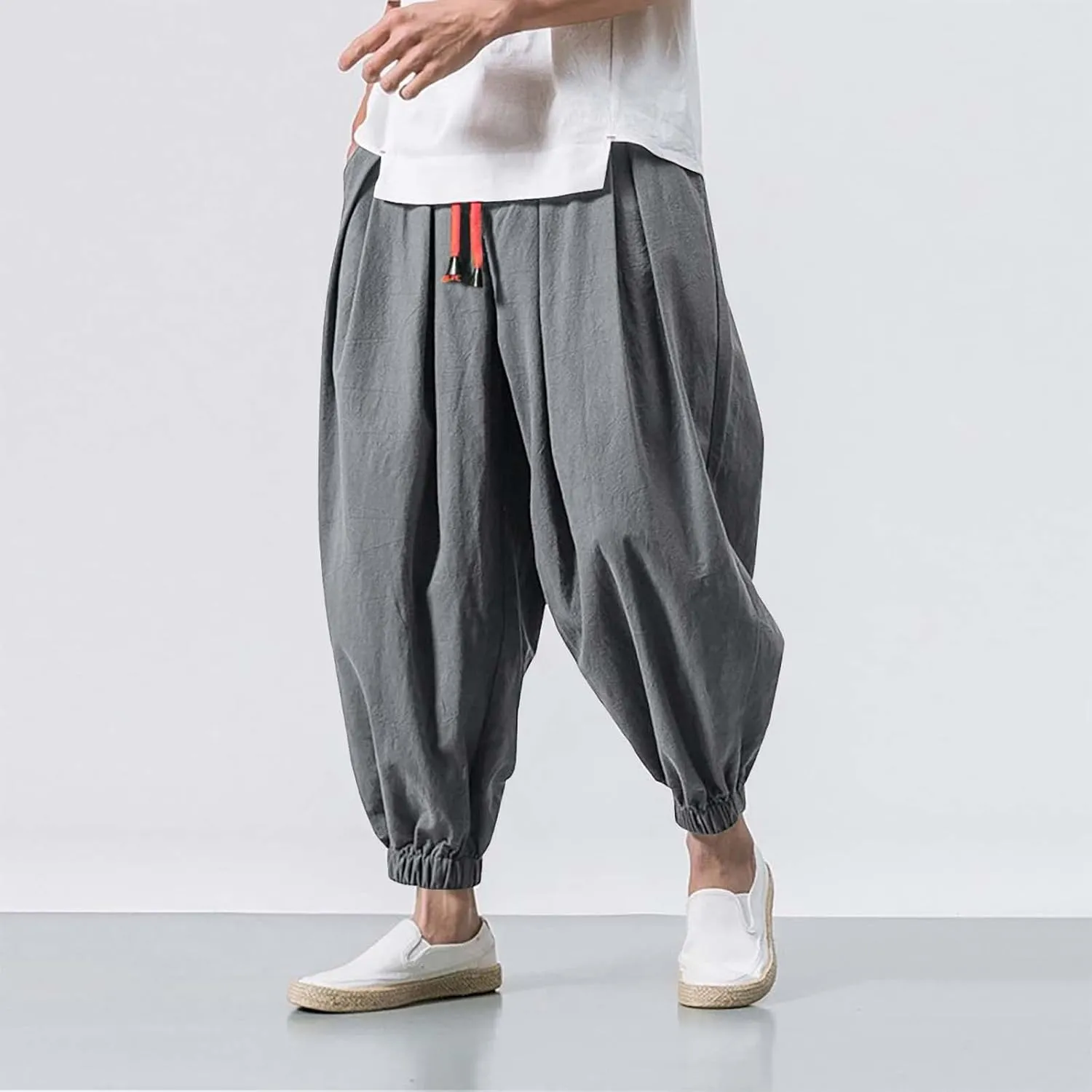 Alalaso Parachute Pants Men Hip Hop Harem Pants Fashion Solid Color Oversized Tapered Pants Casual Comfy Baggy Trouser