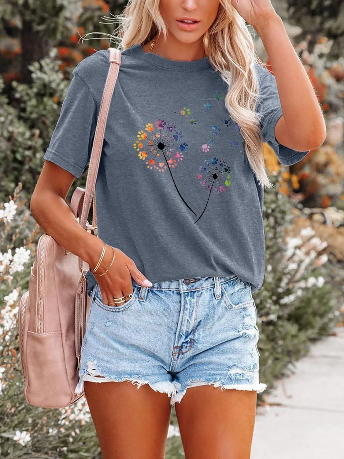Anbech Womens Dandelion Graphic T-Shirts Teen Girls Cute Sunflower Print Casual Tee Tops