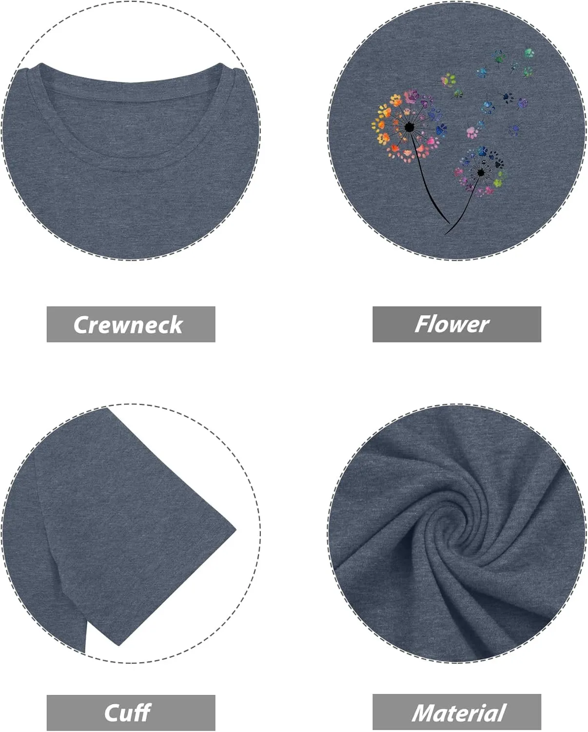 Anbech Womens Dandelion Graphic T-Shirts Teen Girls Cute Sunflower Print Casual Tee Tops