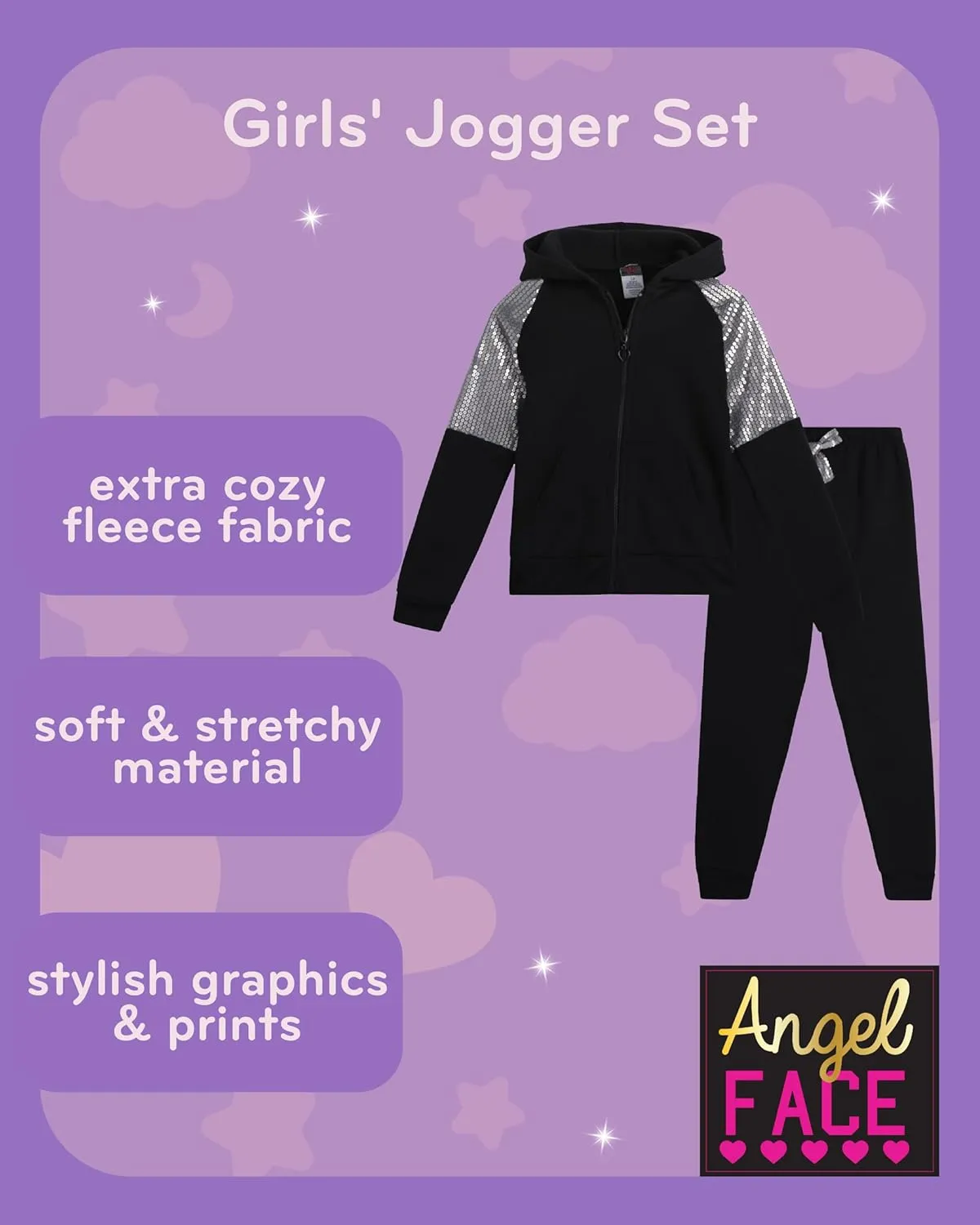 Angel Face Girls Jogger Set - 2 Piece Soft Fleece Pullover Hooded Sweatshirt and Jogger Sweatpants for Girls (Sizes: 7-16)