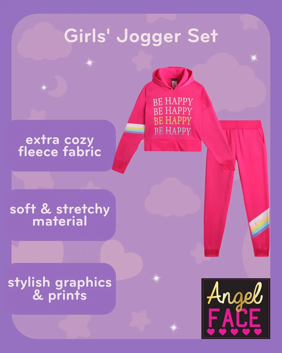 Angel Face Girls Jogger Set - 2 Piece Soft Fleece Pullover Hooded Sweatshirt and Jogger Sweatpants for Girls (Sizes: 7-16)