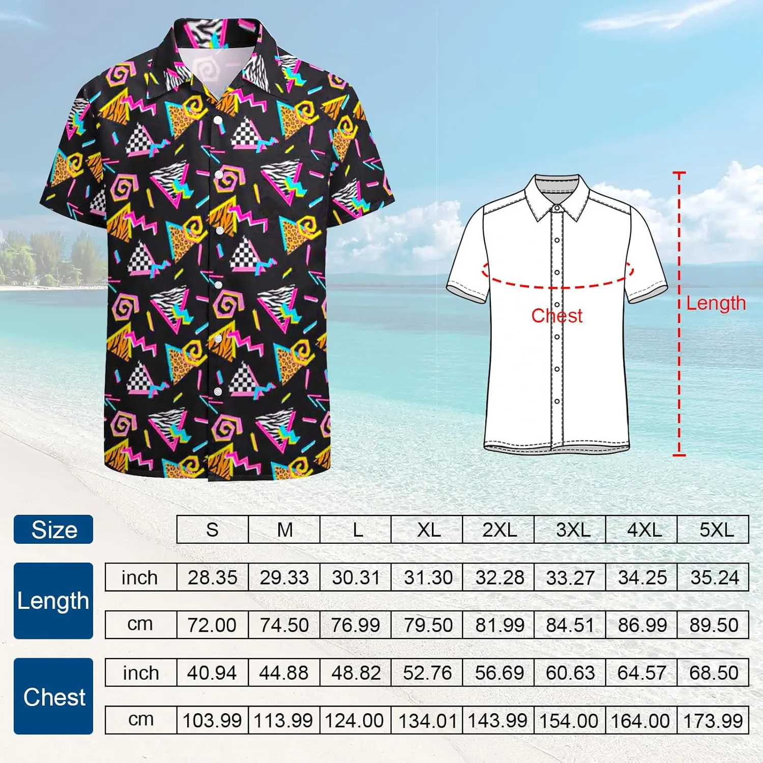 Artsadd 80s 90s Hawaiian Shirt for Men Vintage Button Down Short Sleeve Big and Tall Shirts Funny Party Disco Outfit