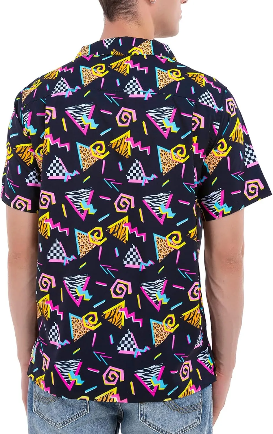 Artsadd 80s 90s Hawaiian Shirt for Men Vintage Button Down Short Sleeve Big and Tall Shirts Funny Party Disco Outfit