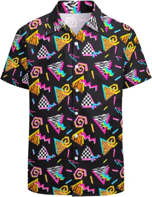 Artsadd 80s 90s Hawaiian Shirt for Men Vintage Button Down Short Sleeve Big and Tall Shirts Funny Party Disco Outfit