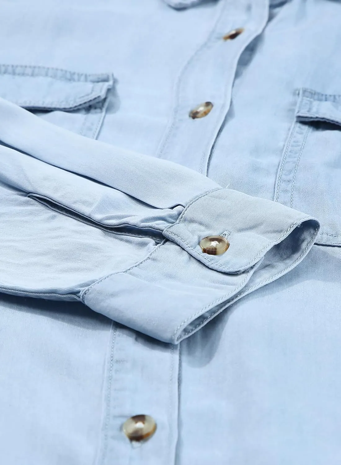 Astylish Women Button Down Denim Shirts Casual Long Sleeve V Neck Chambray Blouse Top