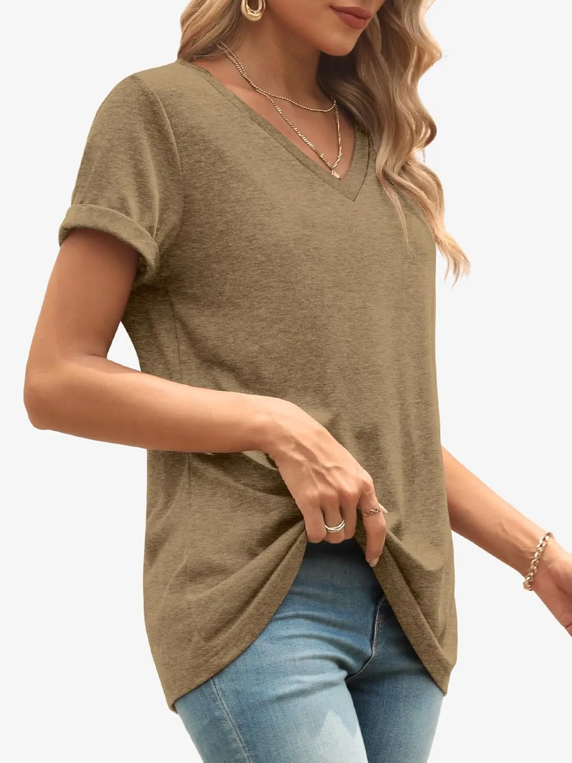 ATHMILE T Shirts Short Sleeve V Neck Tees for Women Fashion Tops Trendy Lightweight Casual Summer Outfits Clothes 2025 Beach