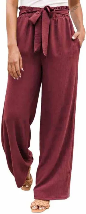 Baggy Flare Pants for Women Cotton Linen Palazzo Pants Drawstring High Waisted Yoga Pants Pockets Summer Comfort Color Pants