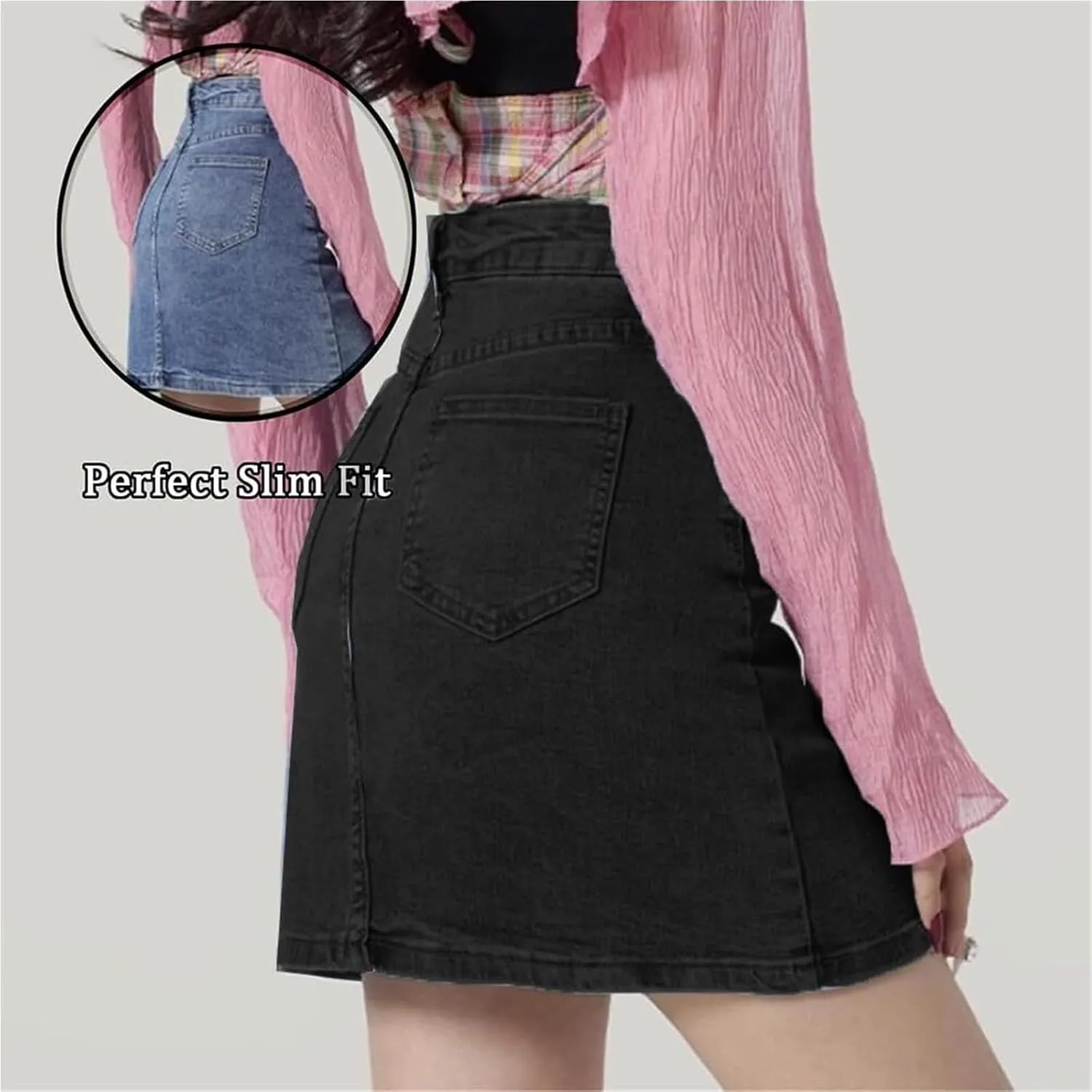 Bloomy Skorts, Bloomy High-Waisted Jean Skorts with Side Slit And Pockets, Jean Skirt for Women Denim