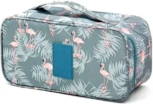 Bra Underwear Storage Bag Portable Multi-Functional Travel Organizers Pouch Case Packing Cube Cosmetic Bag,Blue Flamingo