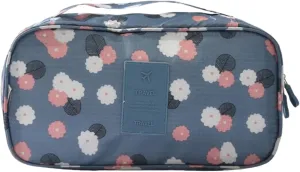 Bra Underwear Storage Bag Portable Multi-Functional Travel Organizers Pouch Case Packing Cube Cosmetic Bag,Blue Flowers