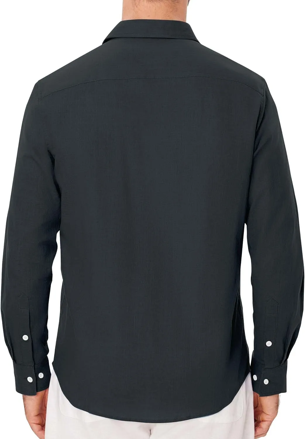 Button Down Linen Shirts for Men Casual Long Sleeve Shirts Cotton Linen Shirt with Pockets Speard Collar