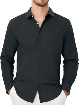 Button Down Linen Shirts for Men Casual Long Sleeve Shirts Cotton Linen Shirt with Pockets Speard Collar