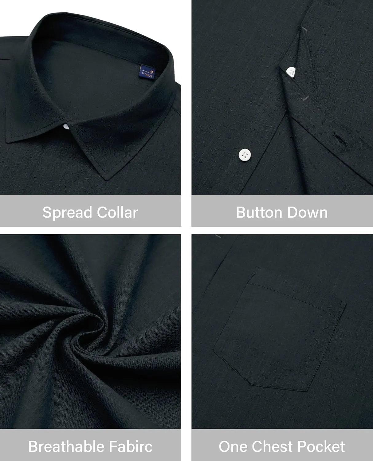 Button Down Linen Shirts for Men Casual Long Sleeve Shirts Cotton Linen Shirt with Pockets Speard Collar