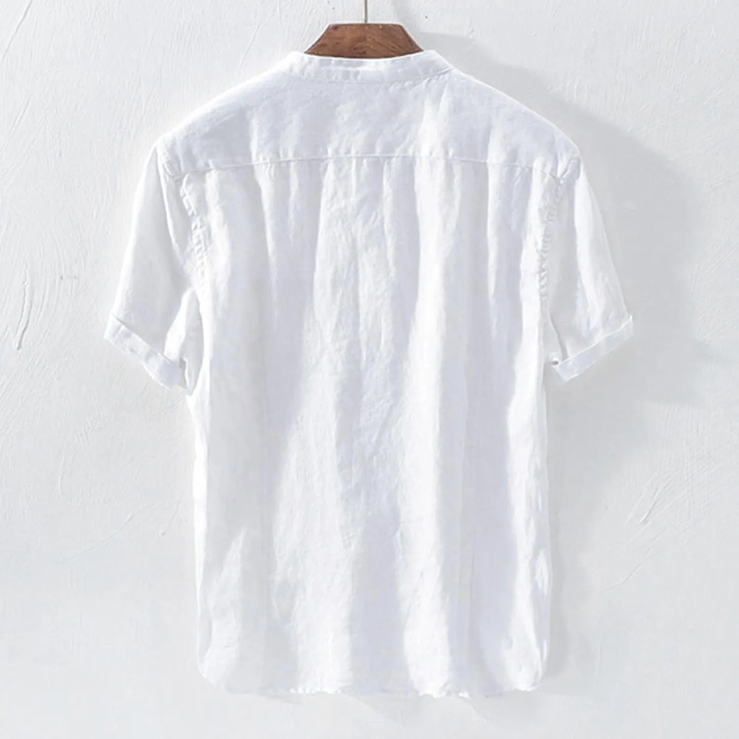 Button Down Shirts for Men Short Sleeve Linen T-Shirts Round Neck Casual Solid Blouse Loose Fit Summer Basic Tops
