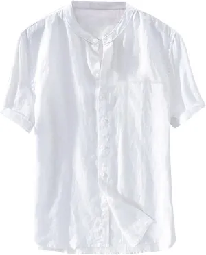 Button Down Shirts for Men Short Sleeve Linen T-Shirts Round Neck Casual Solid Blouse Loose Fit Summer Basic Tops