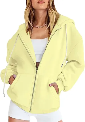 Canbebig Womens Zip Up Y2K Hoodies Long Sleeve Fall Oversized Hooded Sweatshirts Casual Loose Jacket Teen Girl Coat