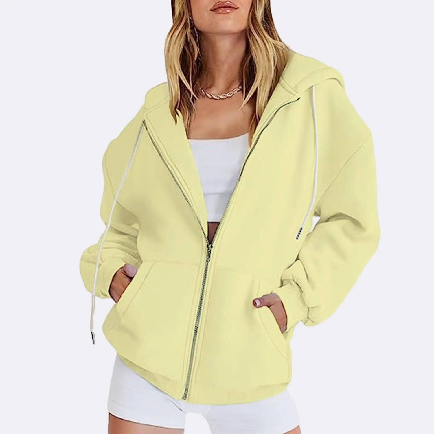 Canbebig Womens Zip Up Y2K Hoodies Long Sleeve Fall Oversized Hooded Sweatshirts Casual Loose Jacket Teen Girl Coat