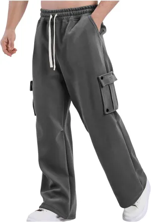 Cargo Pants for Men Relaxed Fit Elastic Waist Drawstring Trousers Casual Loose Summer Beach Straight Sweatpants
