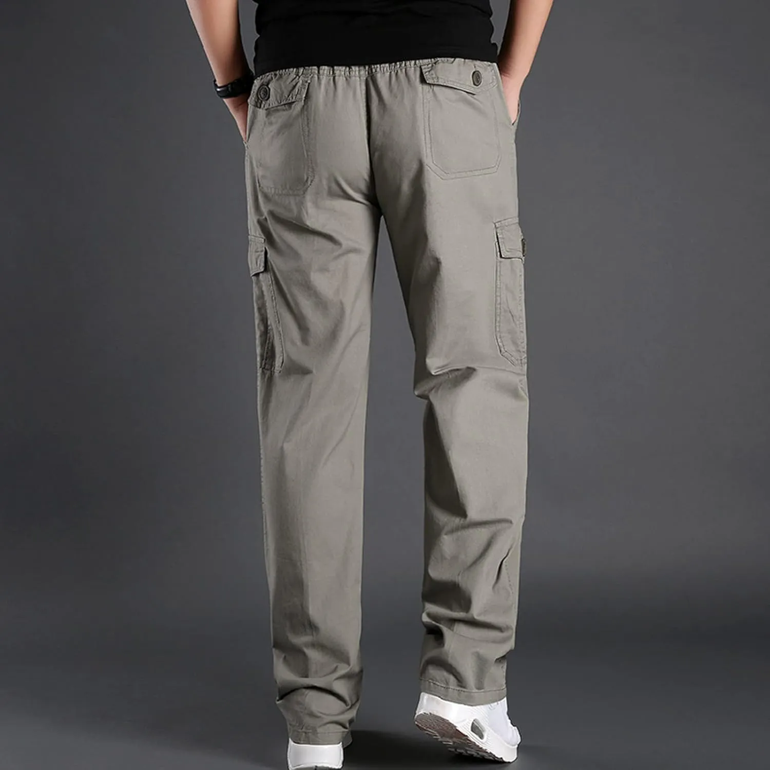 Cargo Pants for Men,Men's Cotton Linen Pants Elastic Lightweight Drawstring Waist Pants Fall Cargo Pants with Pockets