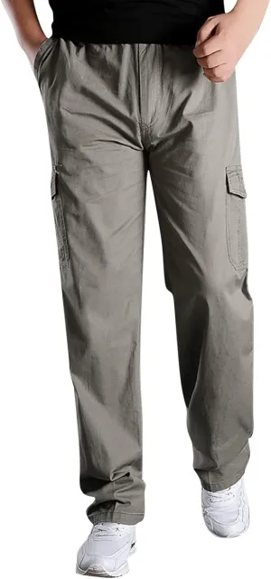 Cargo Pants for Men,Men's Cotton Linen Pants Elastic Lightweight Drawstring Waist Pants Fall Cargo Pants with Pockets