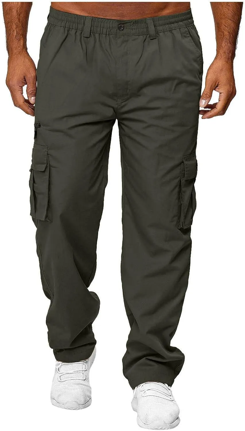 Cargo Work Pants for Men Pockets Casual Pants Big and Tall Stretch Loose Fit Sweatpants Plus Size Trousers Stylish