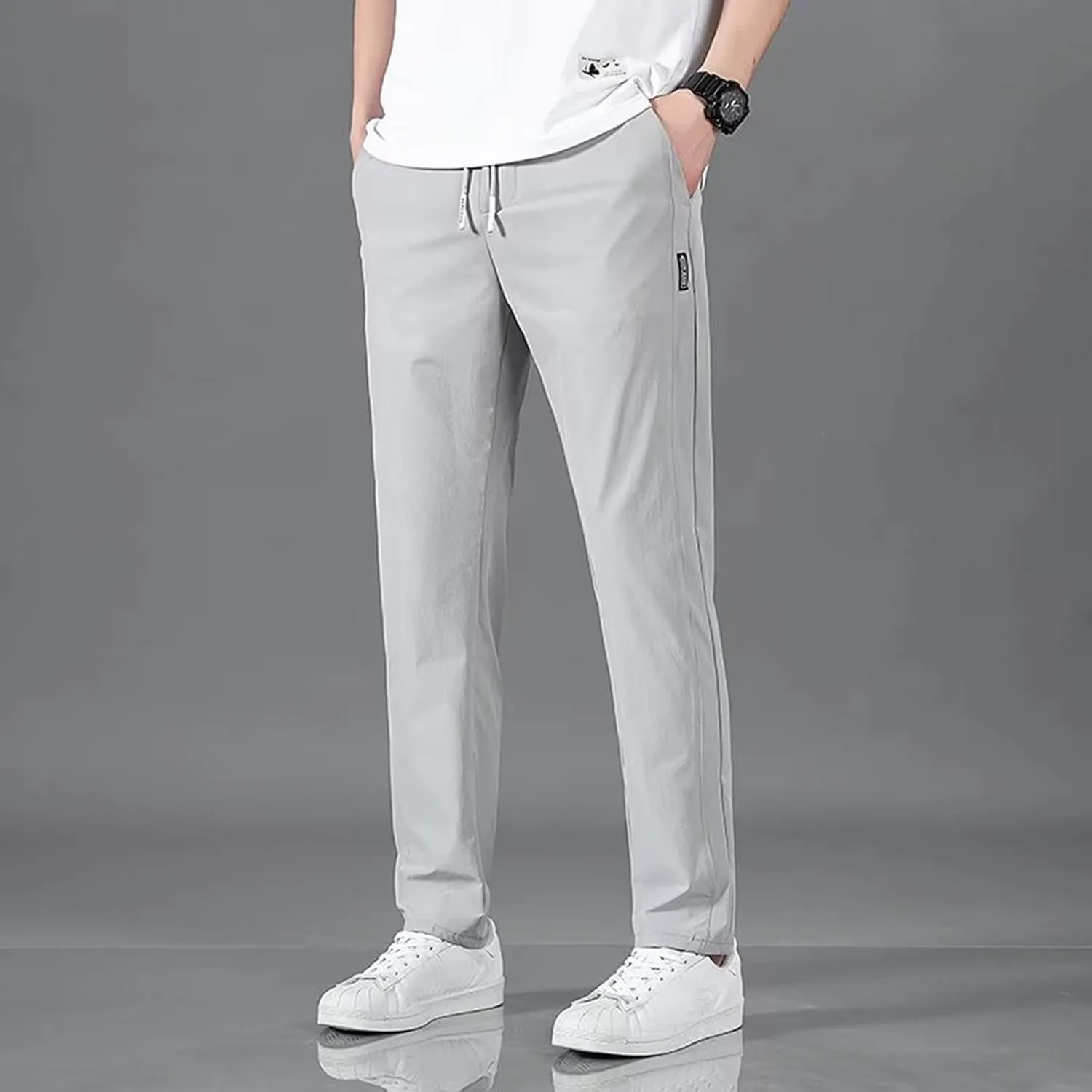 Casual Pants for Men Relaxed Fit Lightweight Drawstring Sweatpants Plus Size Elastic Waist Comfy Joggers Baggy Hiking Pants