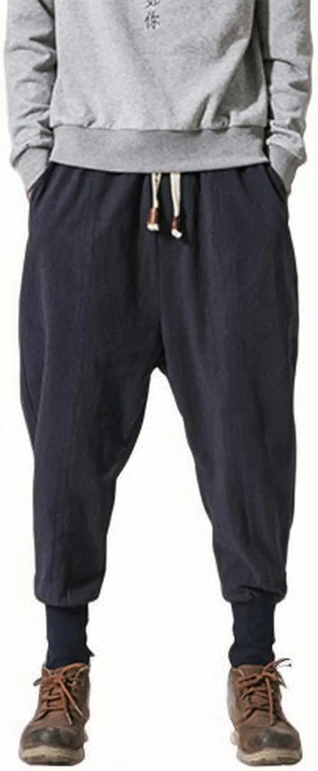 Casual Pants for Mens Linen Pants Summer Beach Trousers Drawstring Yoga Pants Loose Fit Elastic Waist Pants