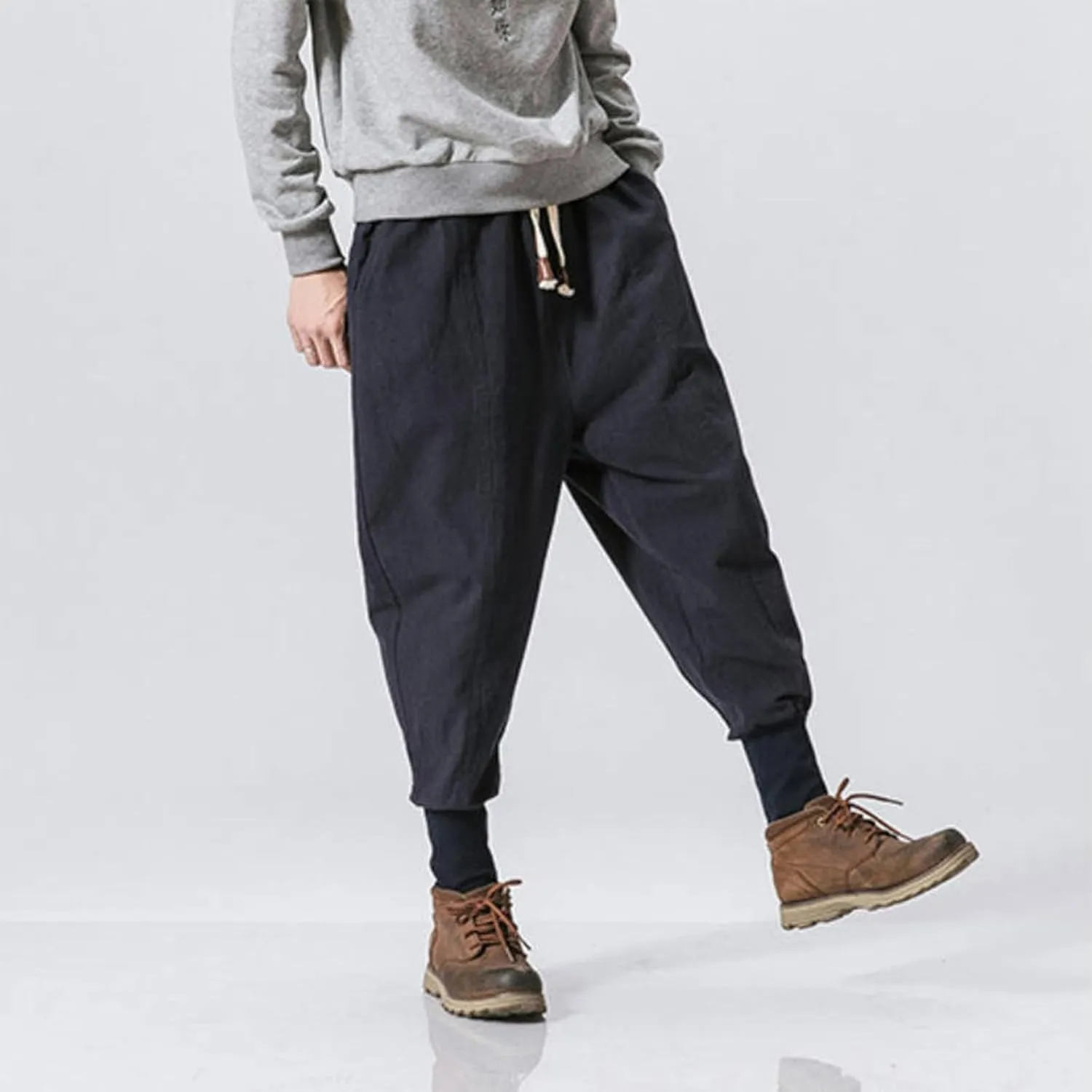 Casual Pants for Mens Linen Pants Summer Beach Trousers Drawstring Yoga Pants Loose Fit Elastic Waist Pants