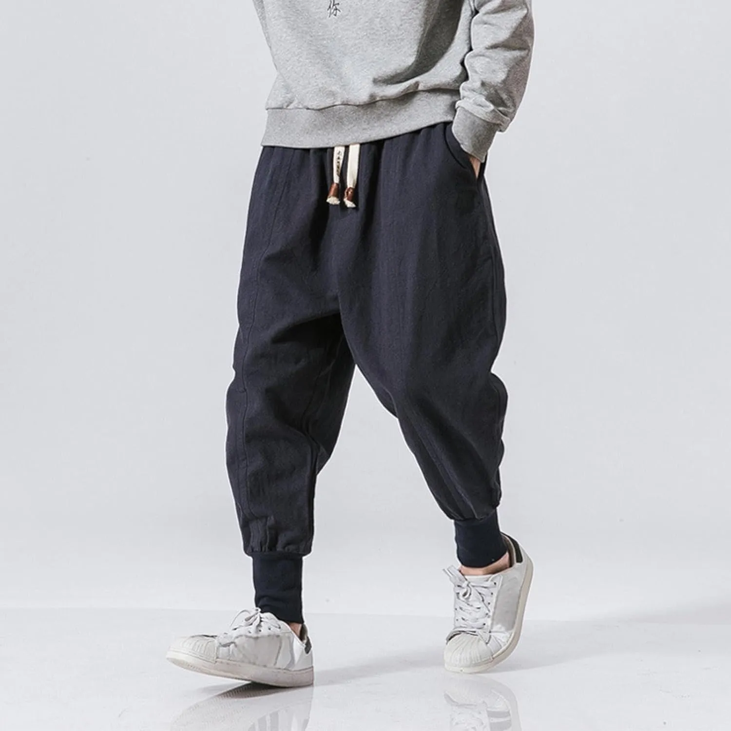 Casual Pants for Mens Linen Pants Summer Beach Trousers Drawstring Yoga Pants Loose Fit Elastic Waist Pants