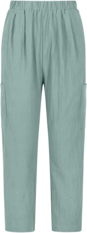 Casual Pants for Women Summer Lightweight Cotton Linen Pants Elastic High Waist Comfy Trousers with Pockets