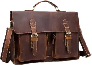 CcacHe Classic Vintage Messenger Handbag, Leather Briefcase Large Satchel Shoulder Bag Vintage (Color : Brown, Size : Medium)