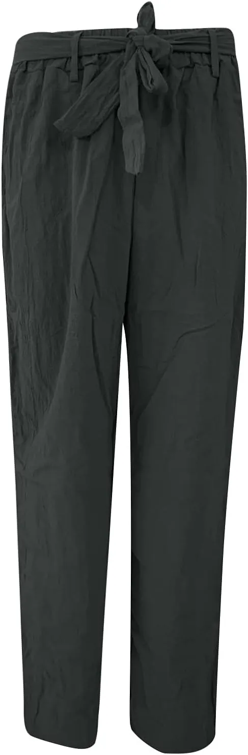 Ceboyel Women 2023 Linen Summer Beach Pants High Waist Flowy Pants Drawstring Travel Pants Loose Fitting Ladies Clothes