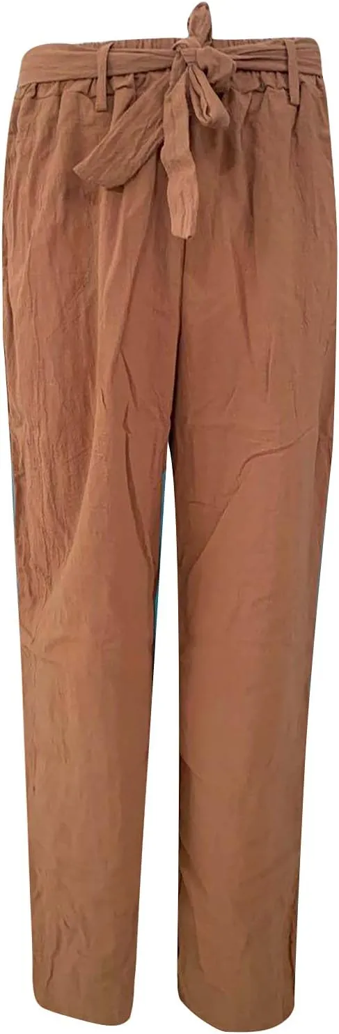 Ceboyel Womens Linen Casual Pants Summer Lounge Trousers Drawstring Straight Leg Pants Boho Beach Vacation Outfits 2023
