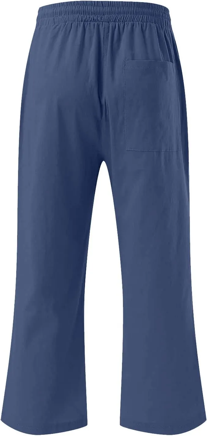 Ceboyel Womens Linen Crop Capris Drawstring Summer Pants Elastic Waist Trousers Casual Loose Summer Beach Outfits 2023